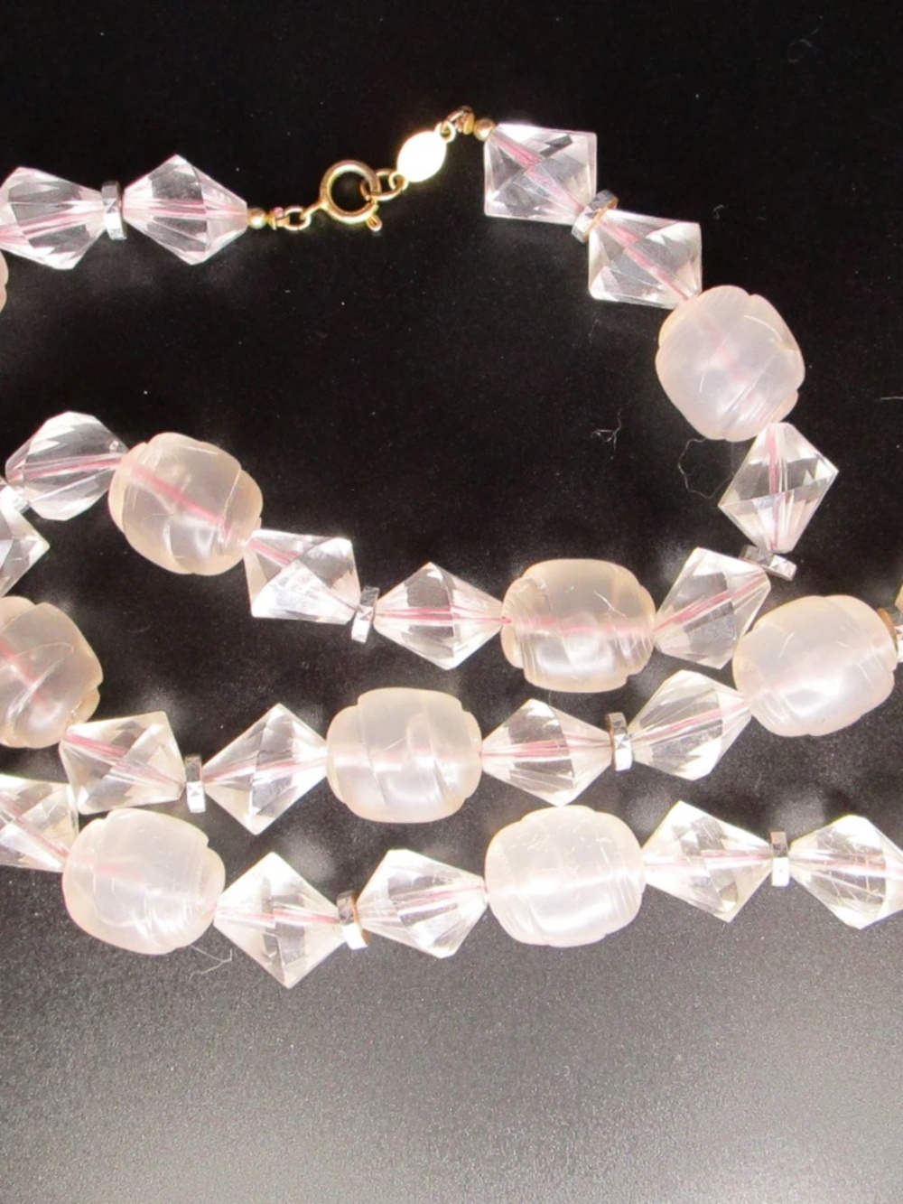 unusual blush pink vintage Freirich bead necklace ... 30 inches of Lucite, 1960s